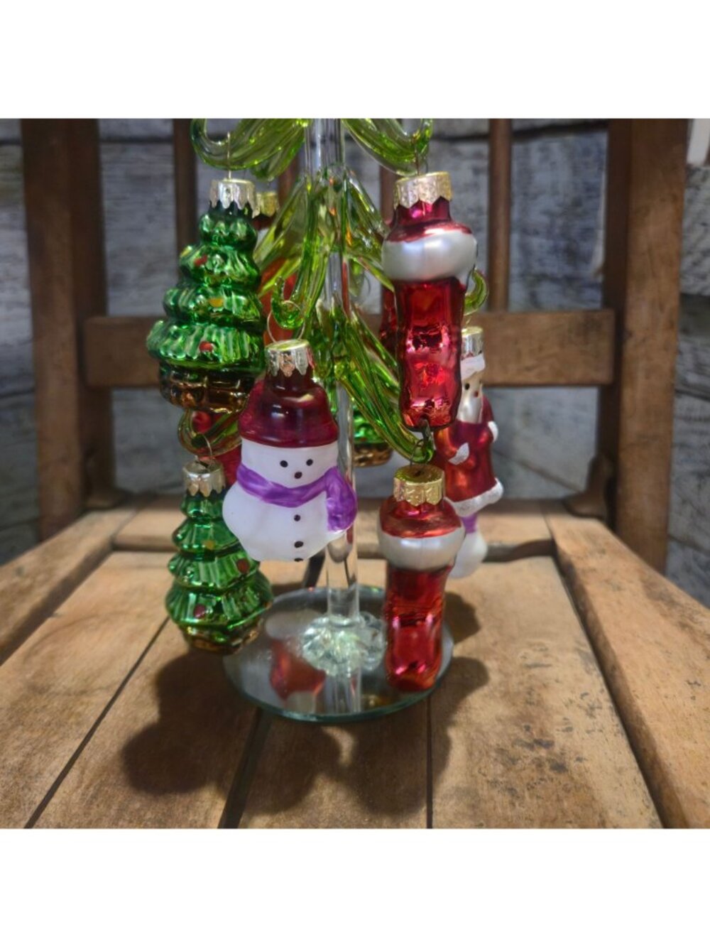 Vintage glass Christmas Tree with Mini mercury Ornaments Hand Blown snowman 8" - Picture 10 of 13